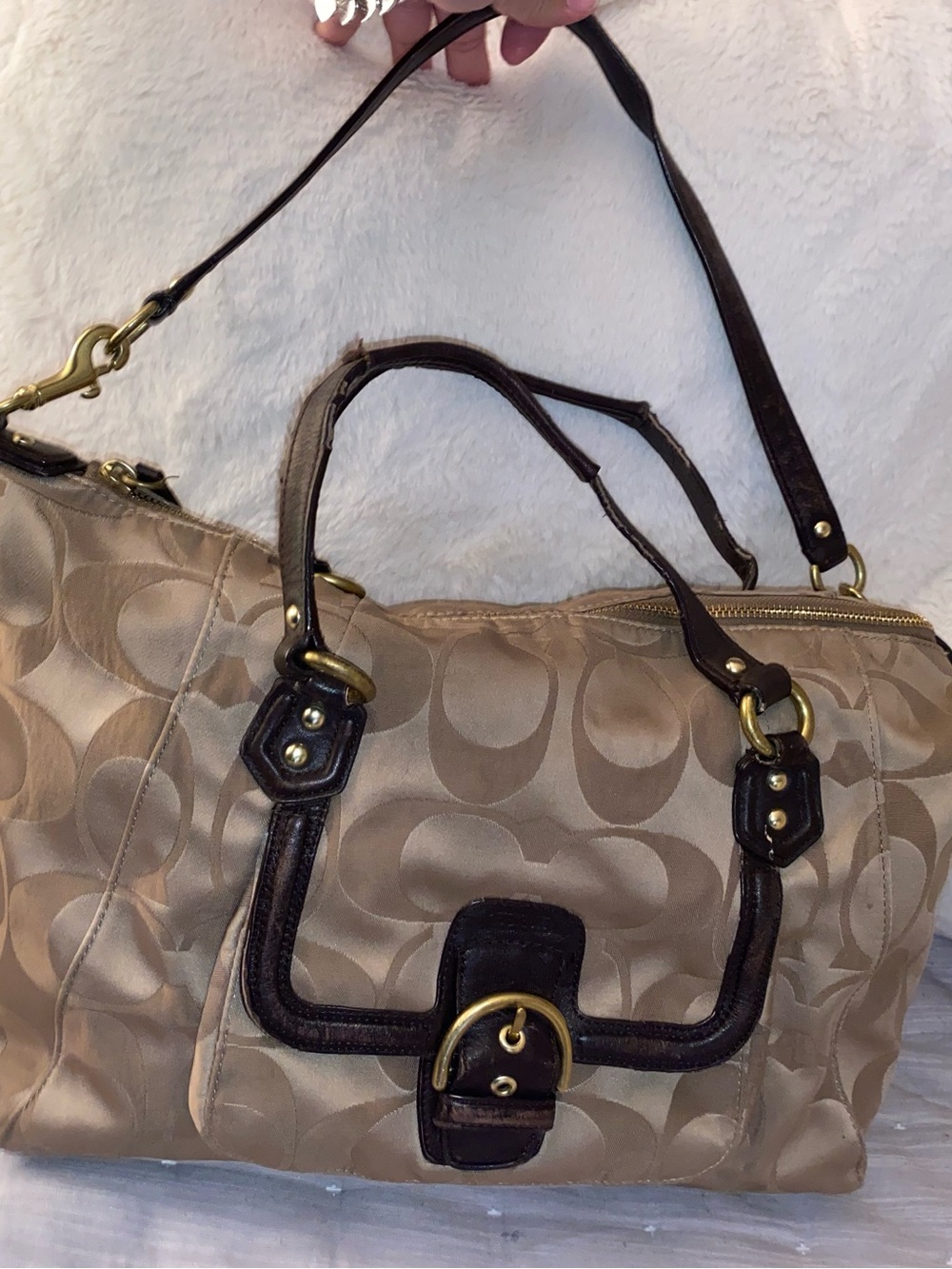 Coach Taupe and Dark Brown Signature Satchel